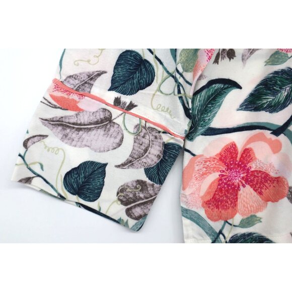 Anthropologie Floral Print Pajama Top Malin Gyllensvaan Pink Trim Pocket Size S - Picture 7 of 9